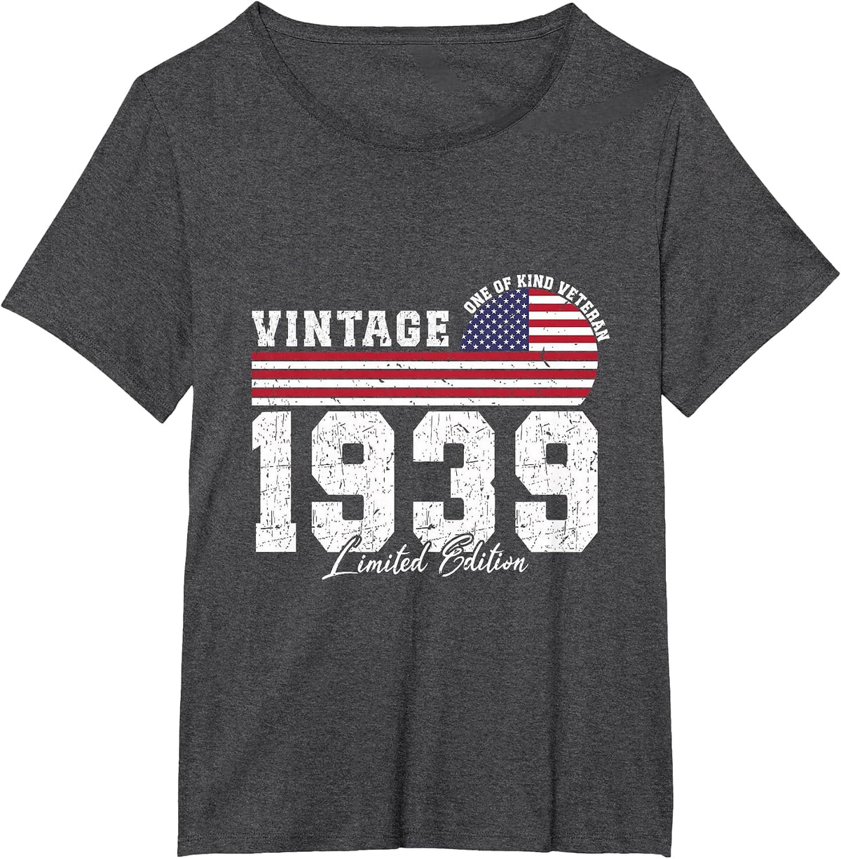 Vintage 1939 Birthday American Flag Patriotic Veterans Day T-Shirt - Dark Heather Grey