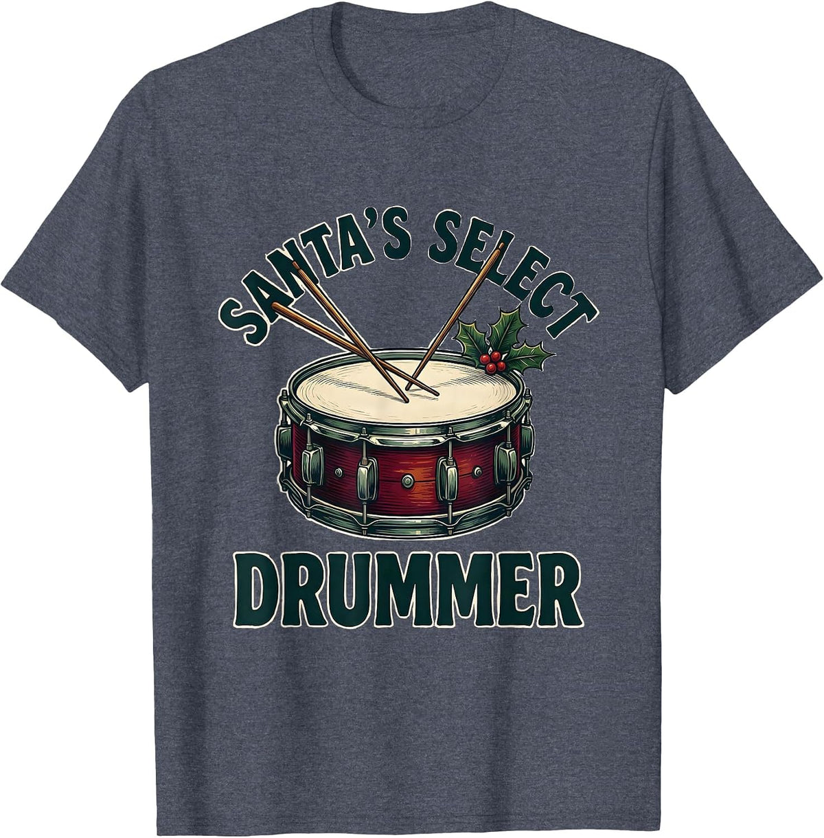Santa's Select Drummer Funny Christmas Drummer Gift T-Shirt - Heather Blue
