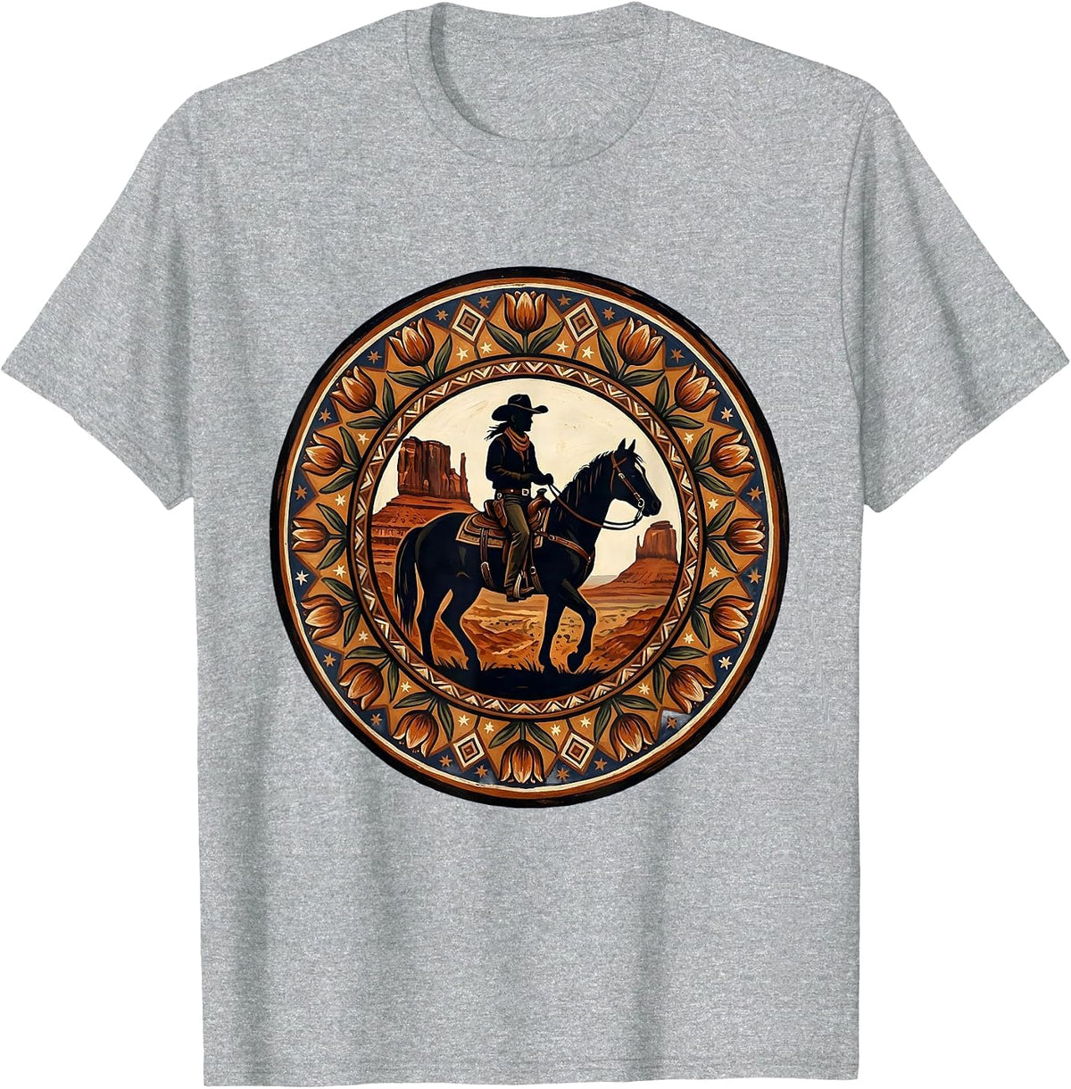 Men's Cowgirl on Horseback Canyon Silhouette T-Shirt - Heather Grey