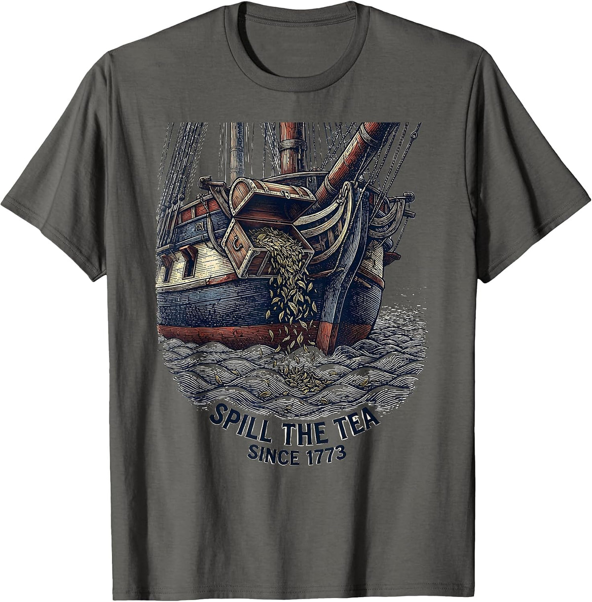 Men's Spill The Tea Since 1773 Funny History Teacher July 4th T-Shirt - Asphalt Grey