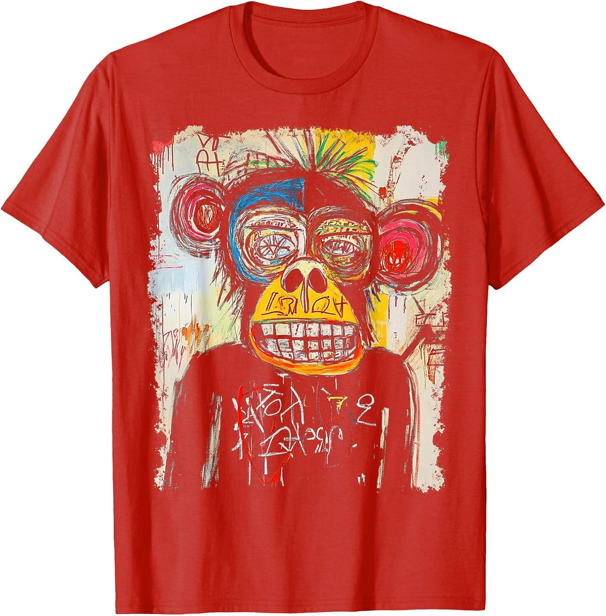 Animal Pop Art Design with A Monkey On It Men's Graffiti T-Shirt - Red