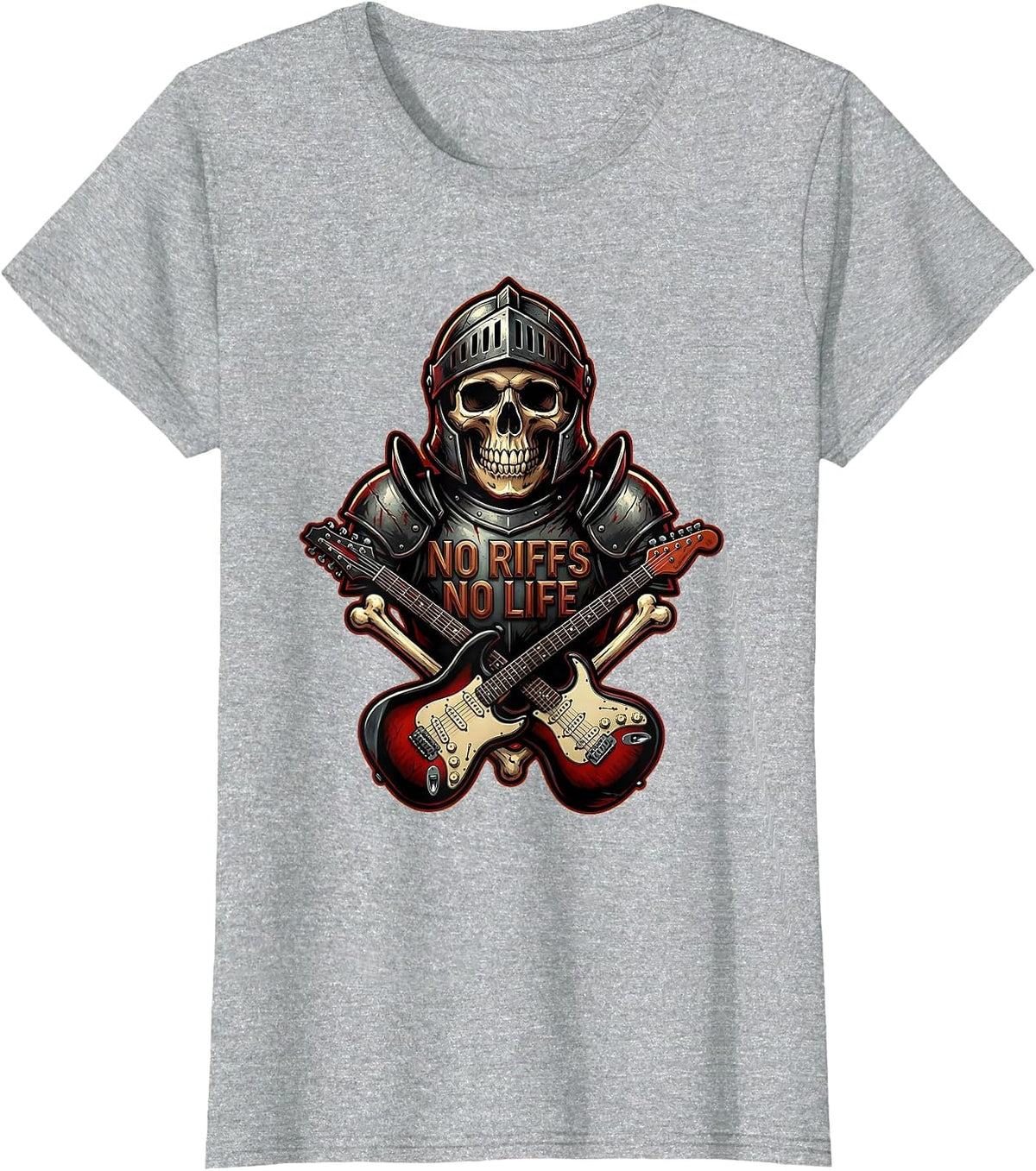 Women's No Riffs No Life Heavy Metal Music Design T-Shirt - Heather Grey