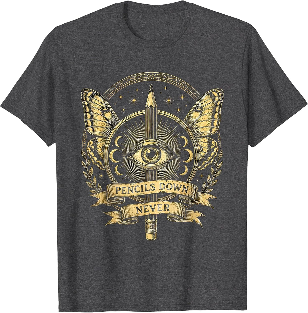 Pencils Down Never Art Teacher Graphic Design T-Shirt - Dark Heather Grey