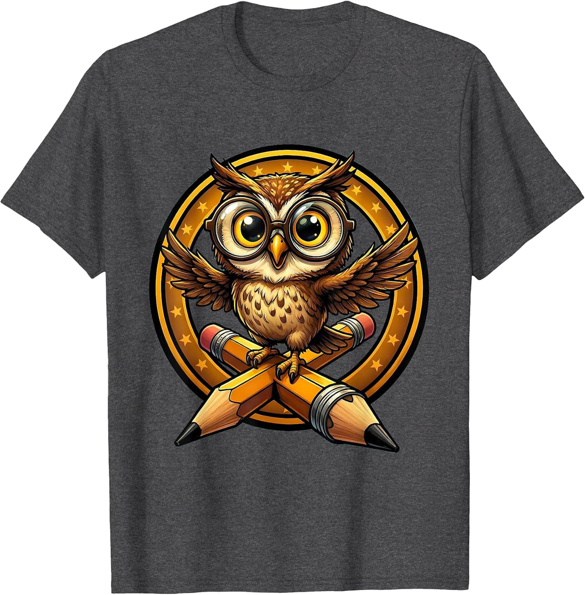 Men's Sped Teacher Owl on Pencil Glasses Graphic T-Shirt - Dark Heather Grey
