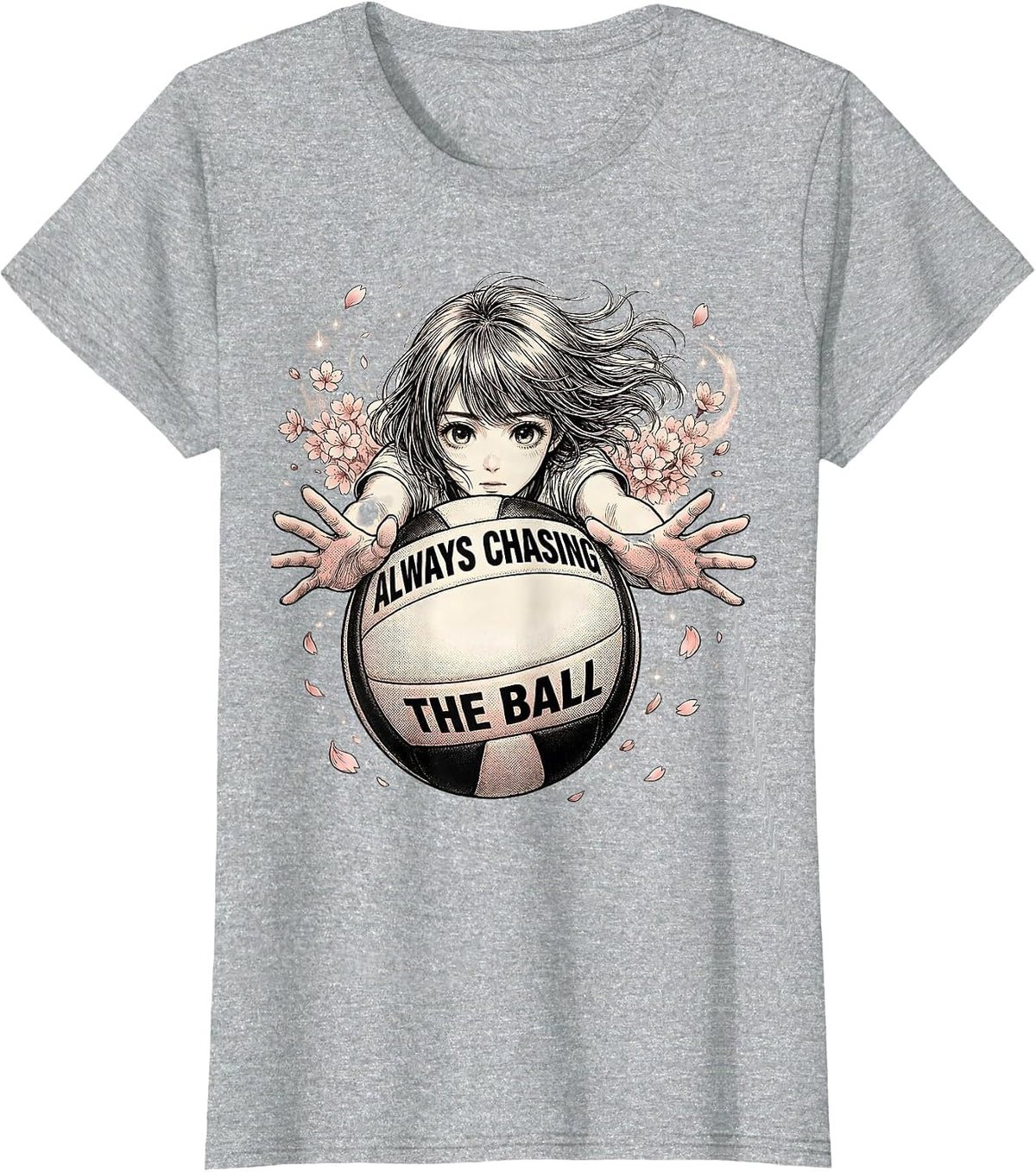 Always Chasing the Ball Volleyball Design T-Shirt - Heather Grey