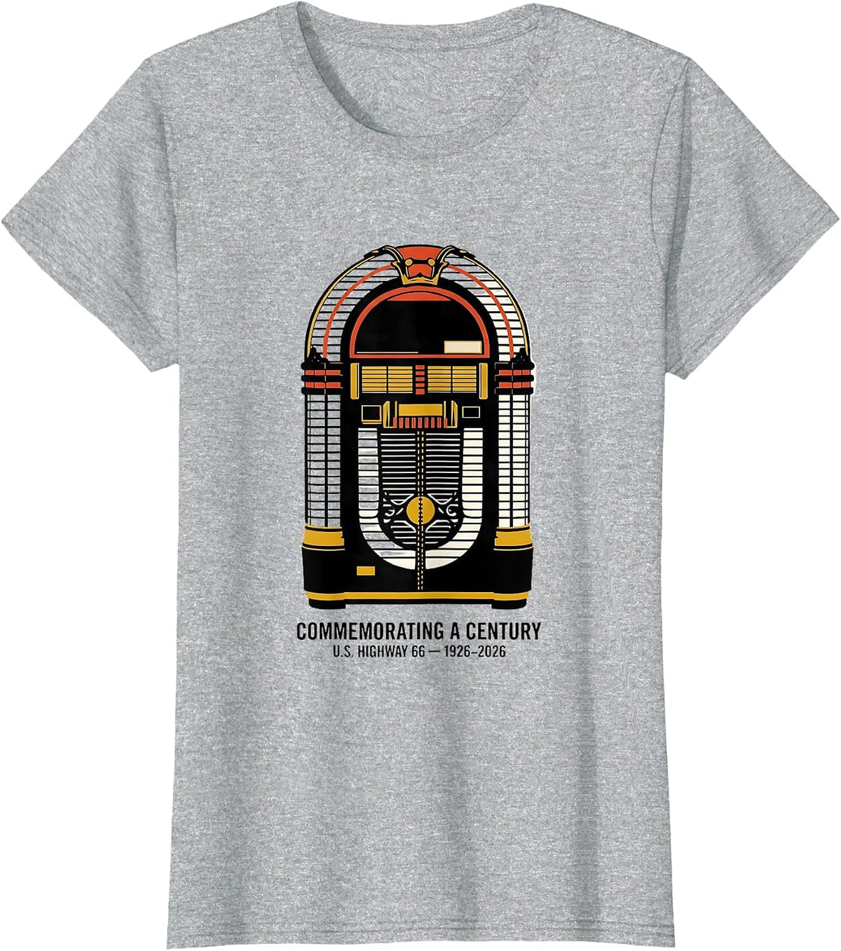 Commemorating A Century — U.S. Highway 66 — 1926-2026 T-Shirt - Heather Grey