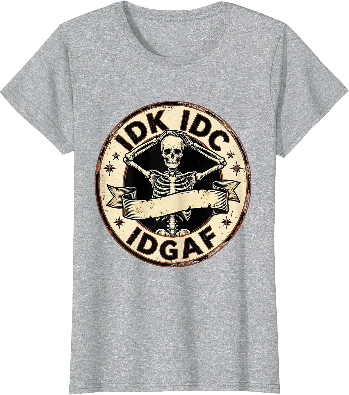 IDK IDC IDGAF Bold Attitude Graphic Design T-Shirt - Heather Grey