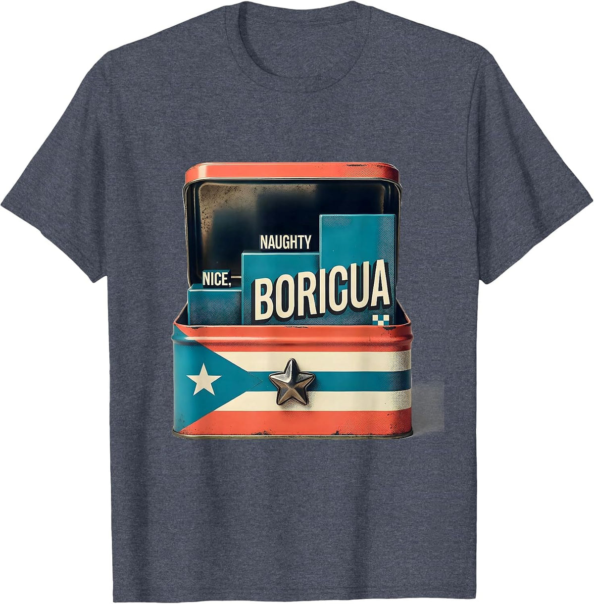 Nice Naughty Boricua Midcentury Modern Christmas Puerto T-Shirt - Heather Blue