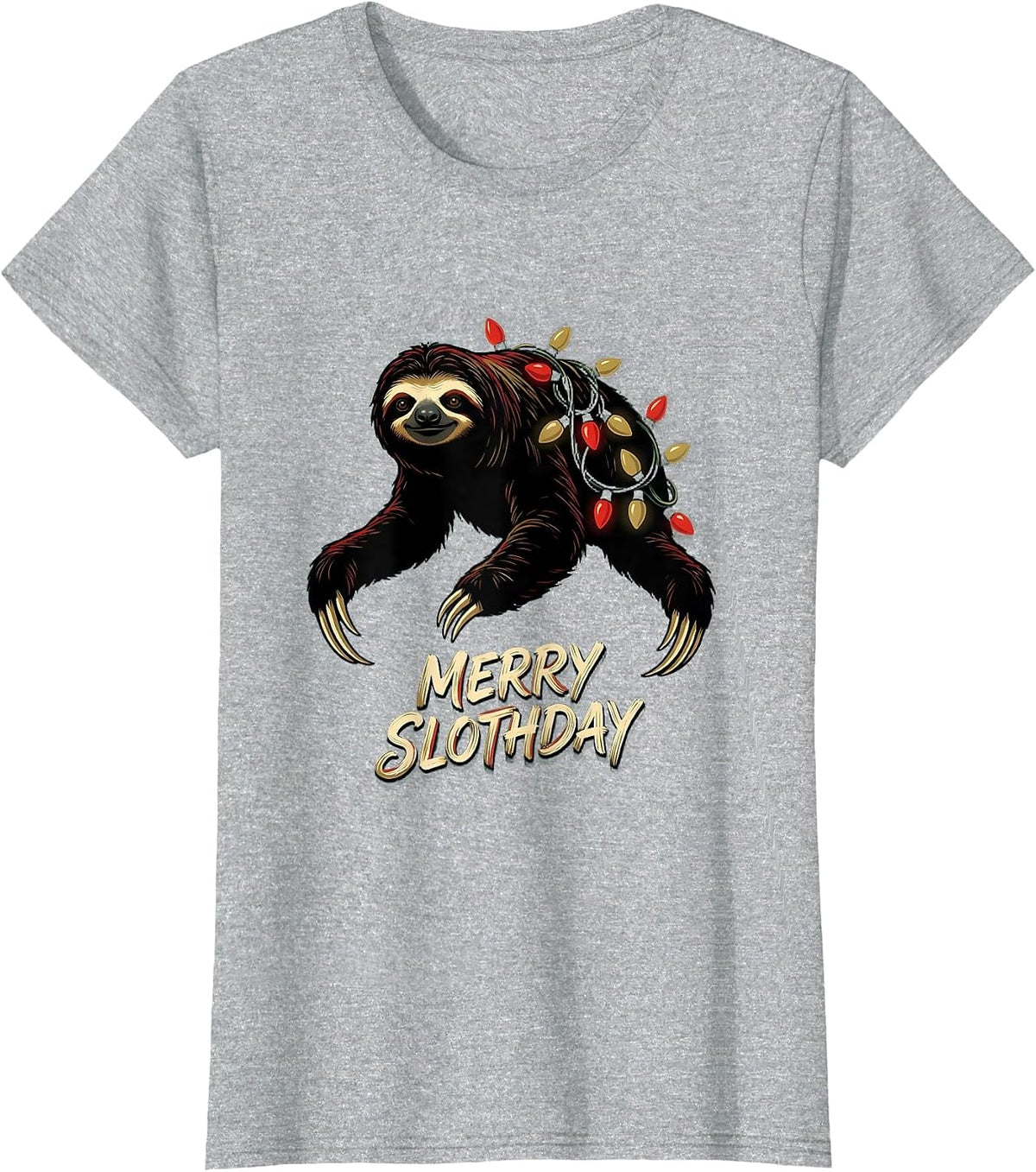 Women's Merry Slothday Funny Sloth Lover Christmas Pajama Gift T-Shirt - Heather Grey