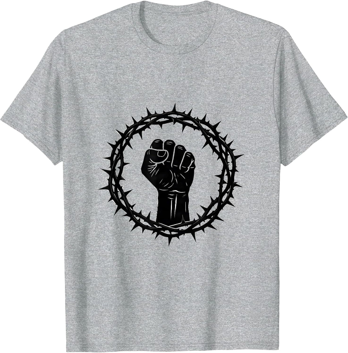 Men's Raised Fist Thorned Wreath Graphic Design T-Shirt - Heather Grey