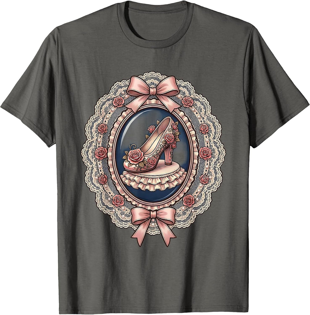 Ballet Flat With Climbing Roses Illustration T-Shirt - Asphalt Grey
