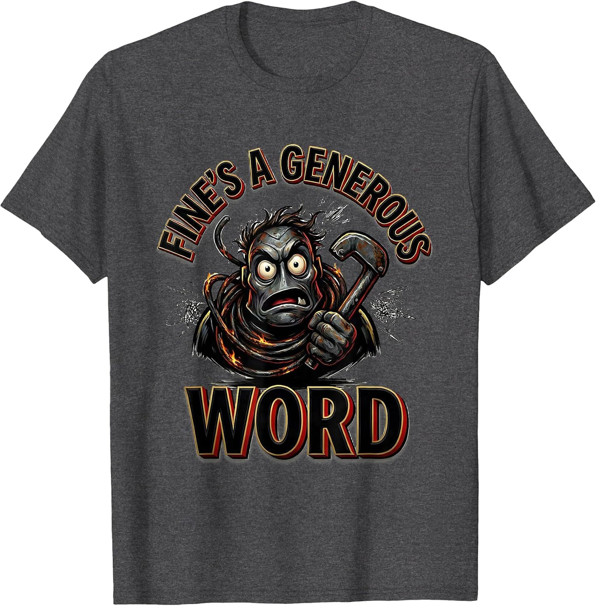 Men's Fine's A Generous Word Funny Frazzled Humor Sign Painter T-Shirt - Dark Heather Grey