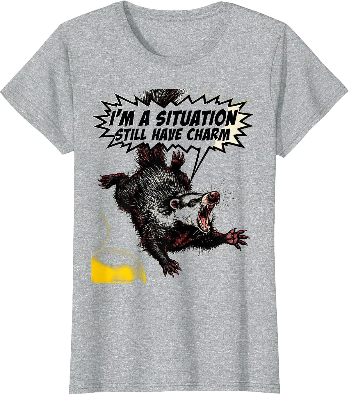 I'm A Situation, Still Have Charm Funny Opossum Meme Animal T-Shirt - Heather Grey