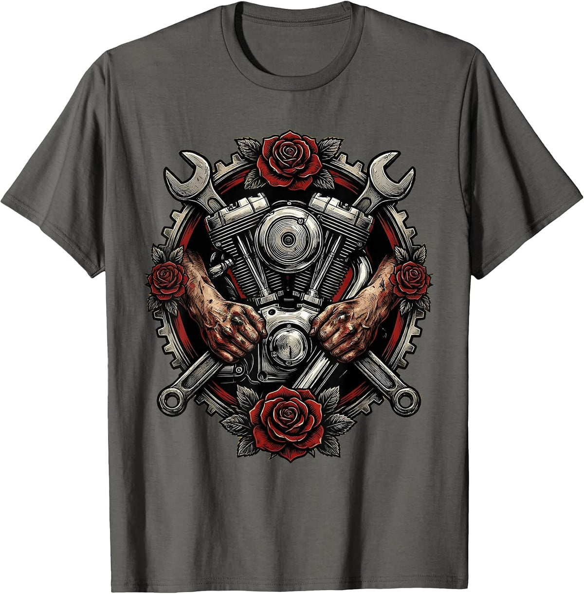 Mechanic Hands Classic Engine Rebuild Graphic T-Shirt - Asphalt Grey