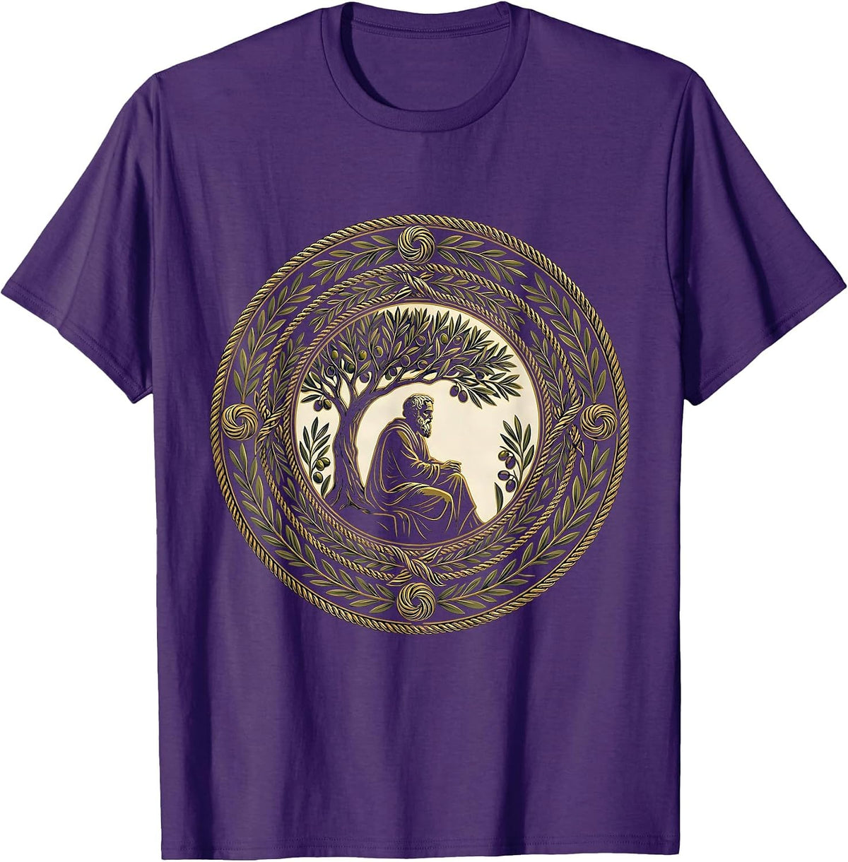 Renaissance Philosopher Reading Under Olive Tree T-Shirt - Purple