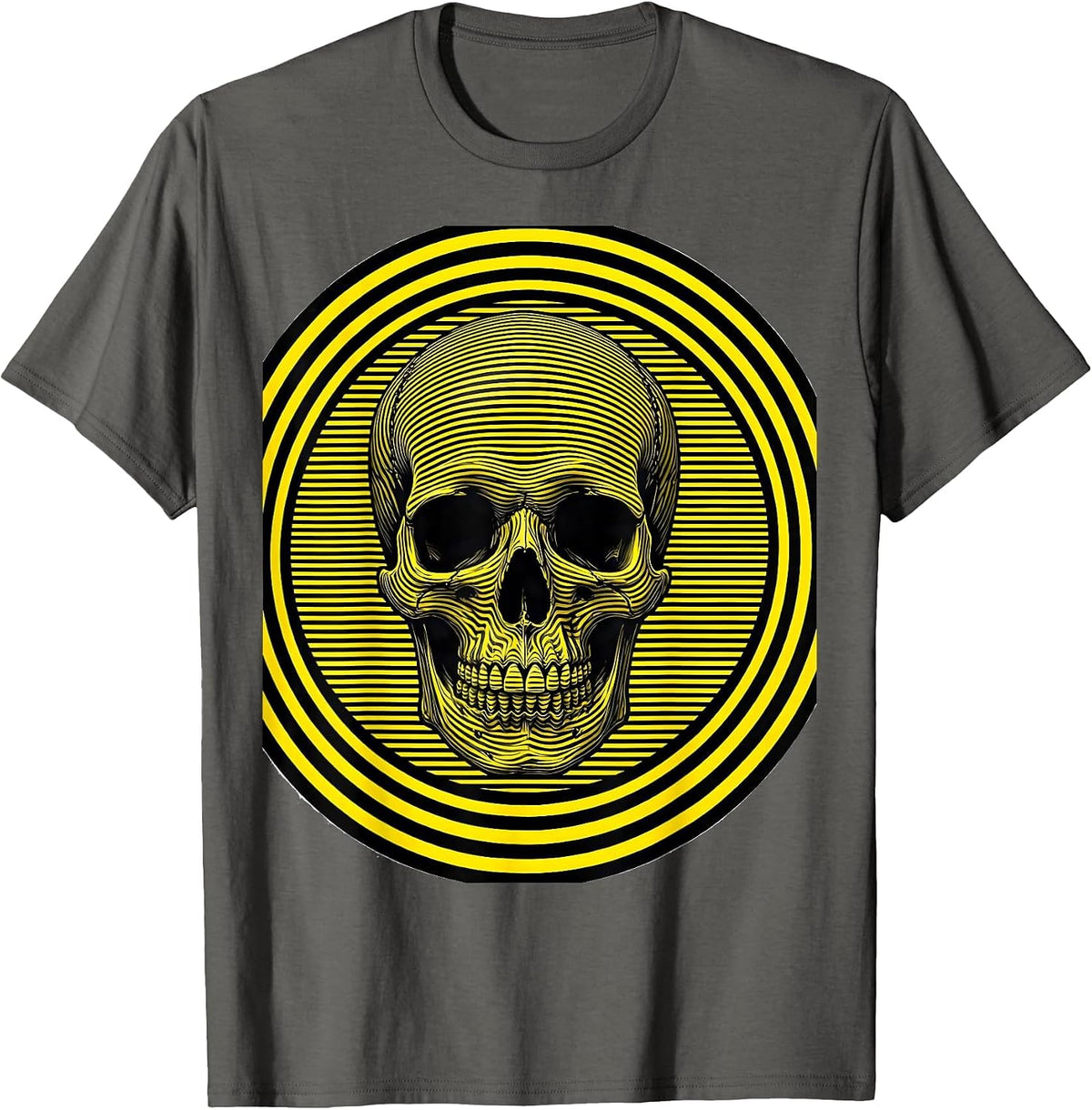 Black and Yellow Caution Skull Graphic T-Shirt - Asphalt Grey