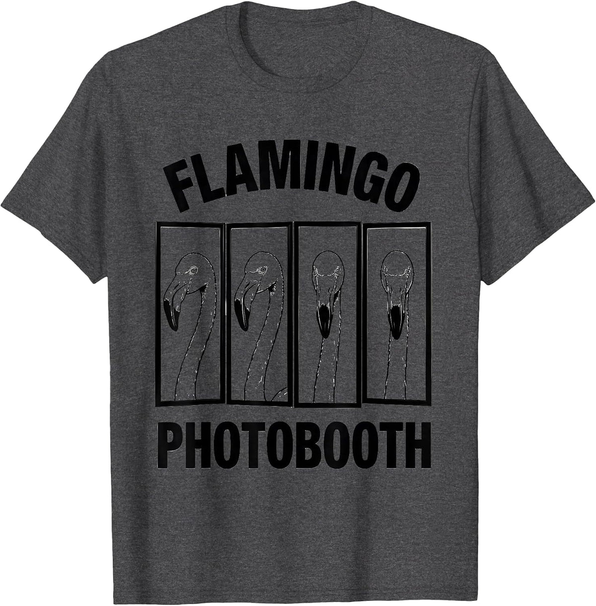 Flamingo Photobooth Funny Animal Portrait Humor T-Shirt - Dark Heather Grey