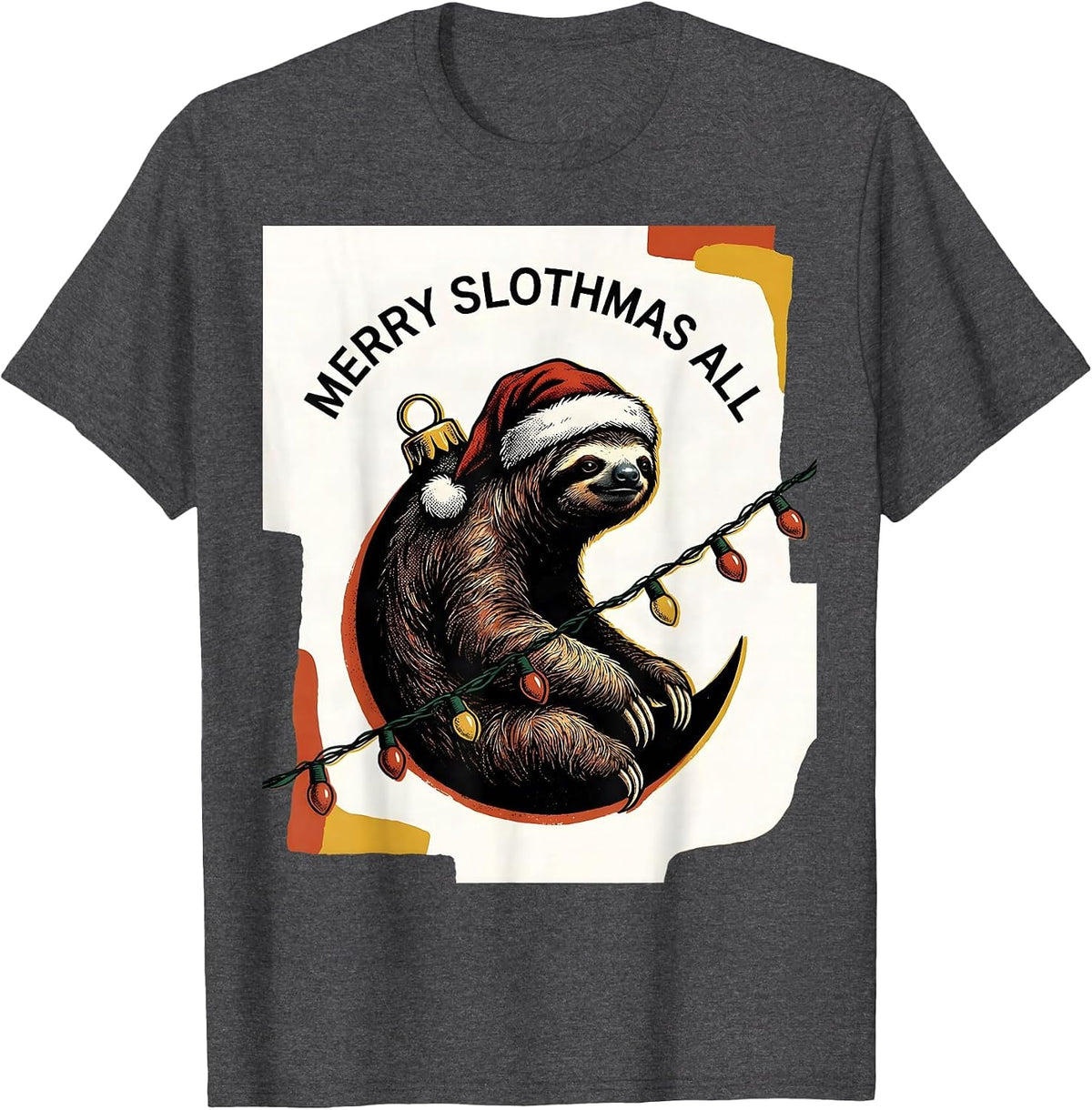 Men's Merry Slothmas, All Funny Sloth Lover Christmas Lights T-Shirt - Dark Heather Grey