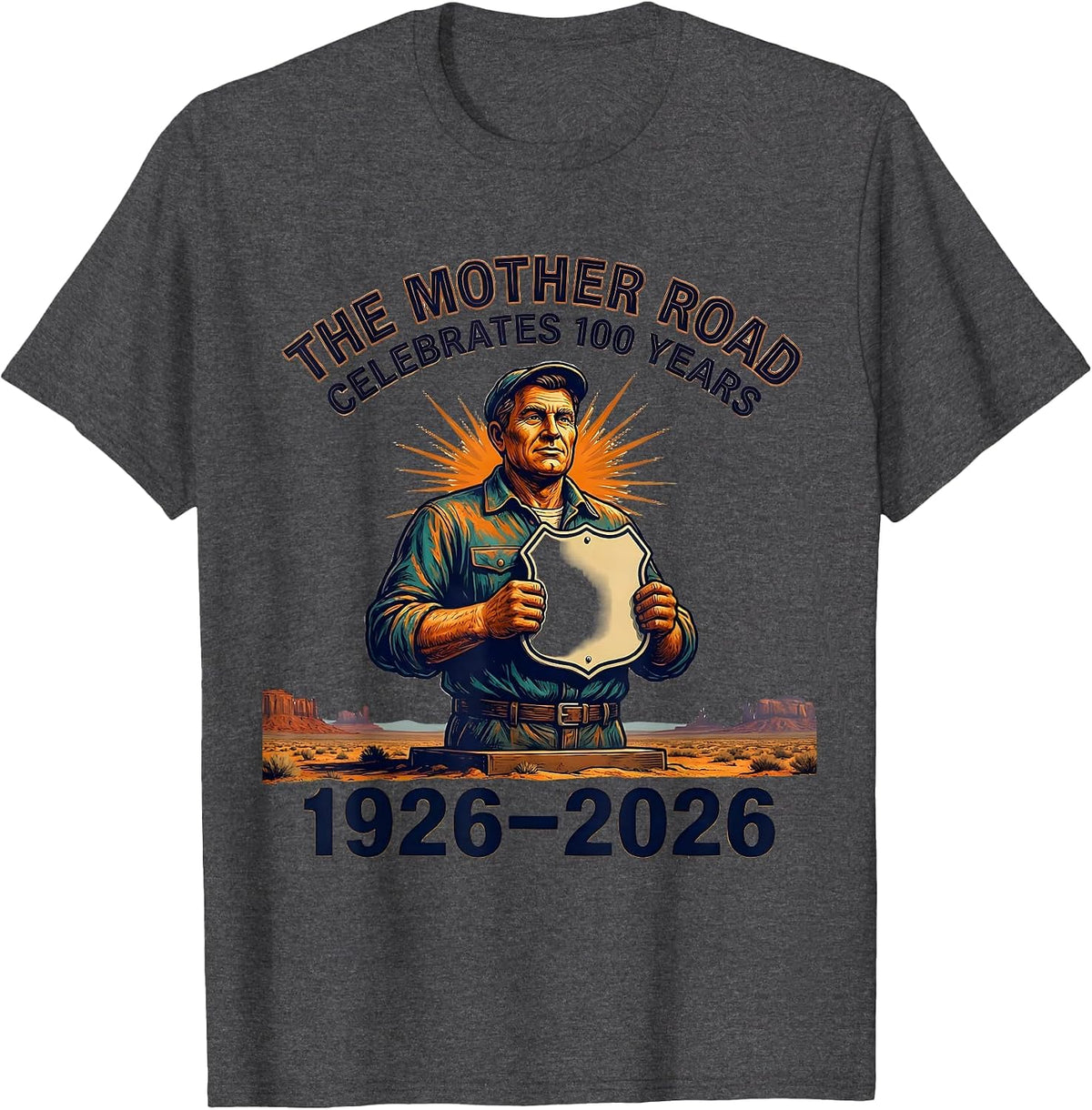 The Mother Road Celebrates 100 Years 1926-2026 Vintage T-Shirt - Dark Heather Grey