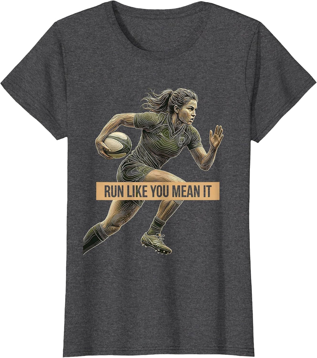 Women's Run Like You Mean It Rugby Graphic Design T-Shirt - Dark Heather Grey