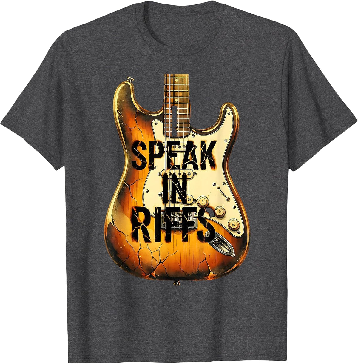 I Speak In Riffs Heavy Metal Guitar Design T-Shirt - Dark Heather Grey