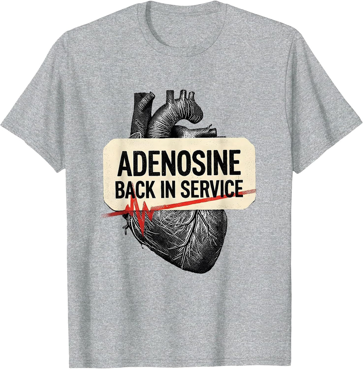 Men's Adenosine, Back In Service Funny Cardiology Nurse Cardiac T-Shirt - Heather Grey