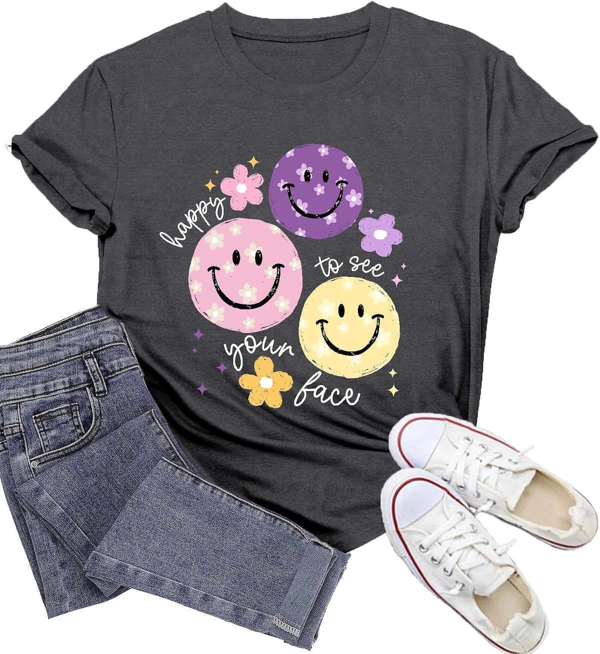 Womens Teacher Shirts Happy to See Your Face T-Shirt for Teachers - Grey