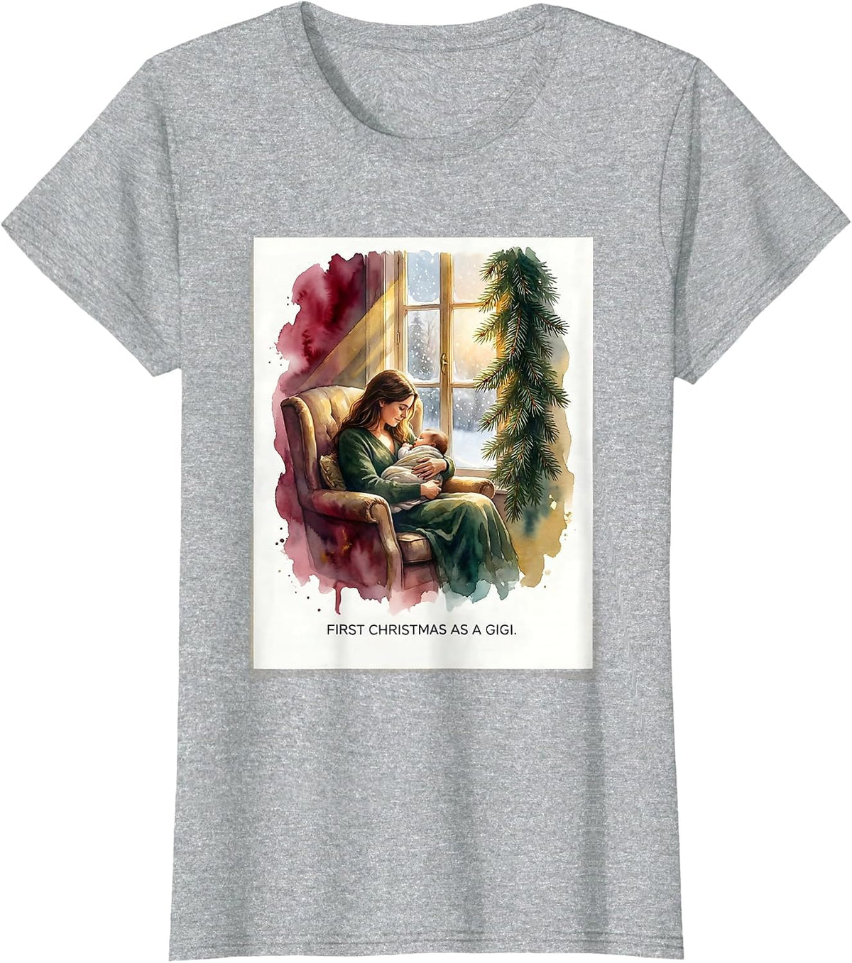 Women's First Christmas As A Gigi Watercolor Family Matching T-Shirt - Heather Grey