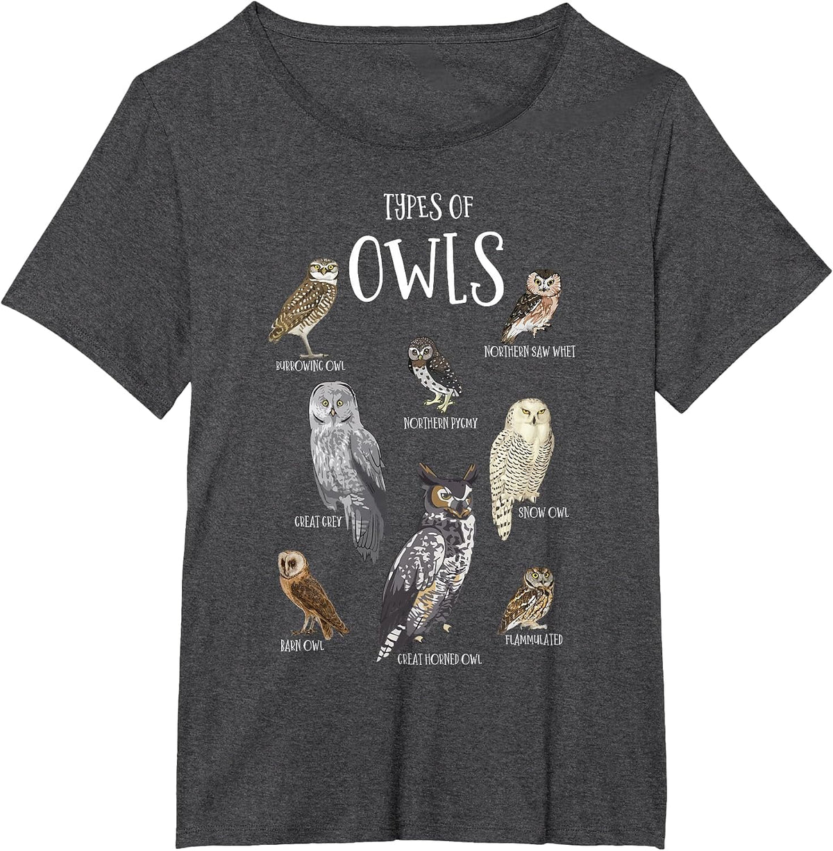 Types of Owls Shirt Educational Cute Owl Lover T-Shirt - Dark Heather Grey