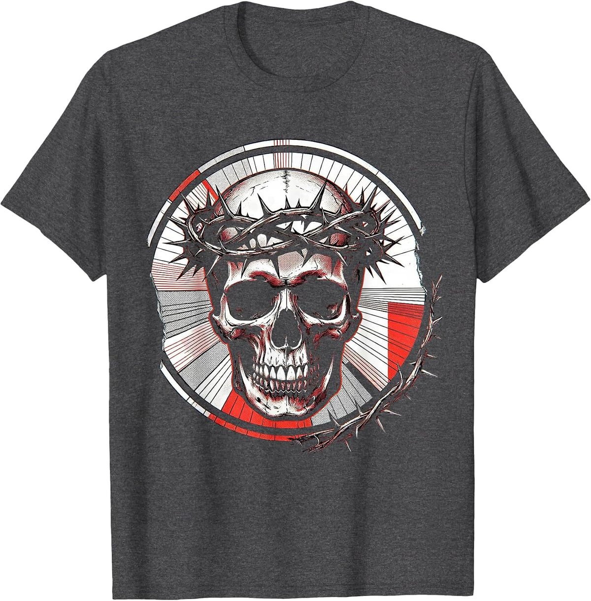 Men's Punk Shaved Head Tattoo Crown of Thorns Design T-Shirt - Dark Heather Grey