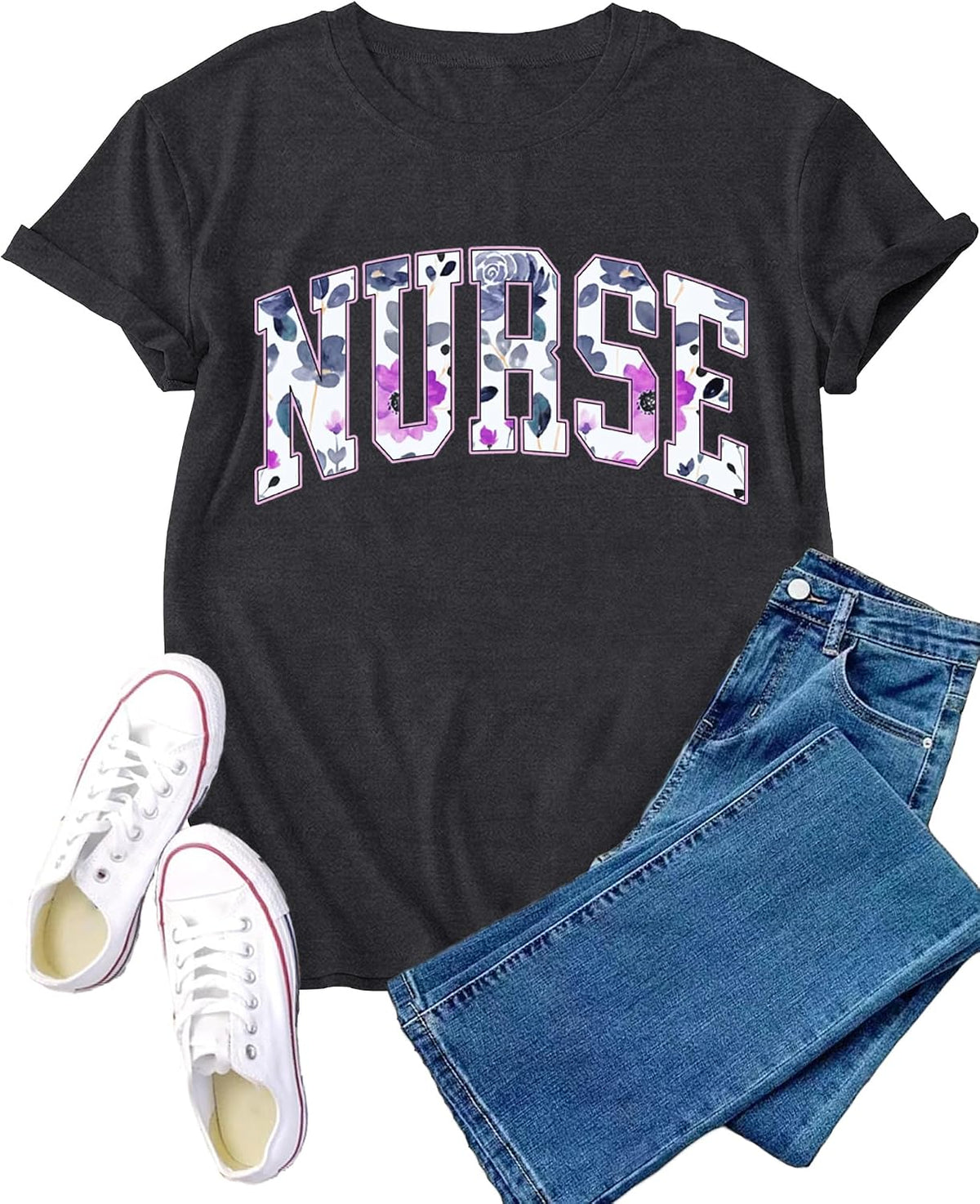 Nurse Shirt for Women Nursing Life T-Shirt Nurses Week Tee Tops - Grey