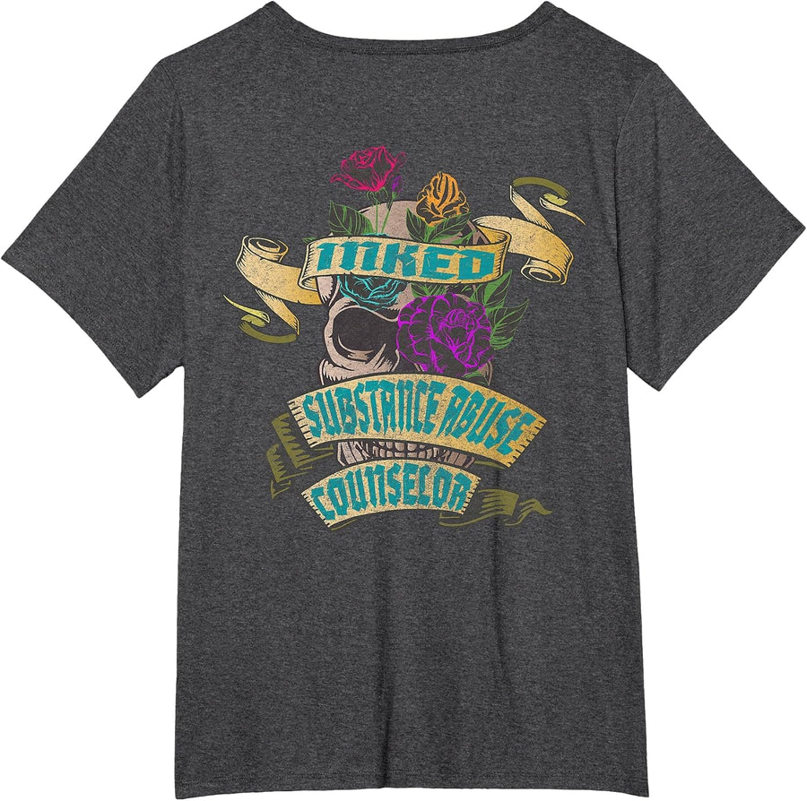 Substance Abuse Counselor Inked Skull Tattoo Backside Design T-Shirt - Dark Heather Grey