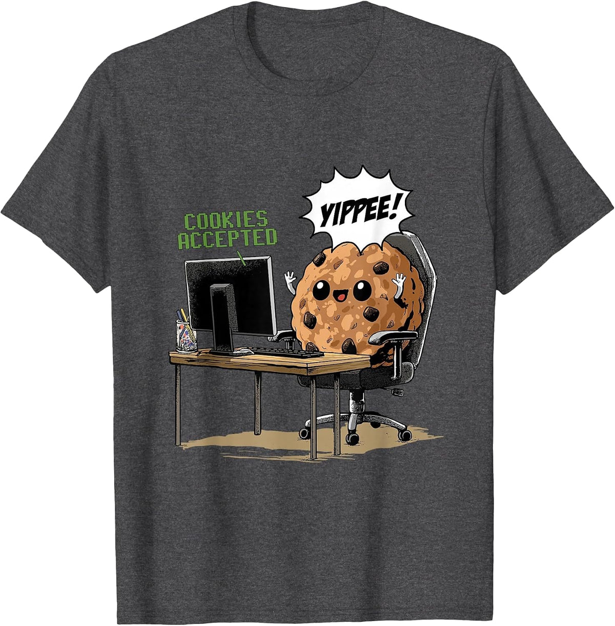 Cookies Accepted Nerd Shirt Funny Computer Internet Coder T-Shirt, Men, Dark Heather Grey, Small - As Pictured