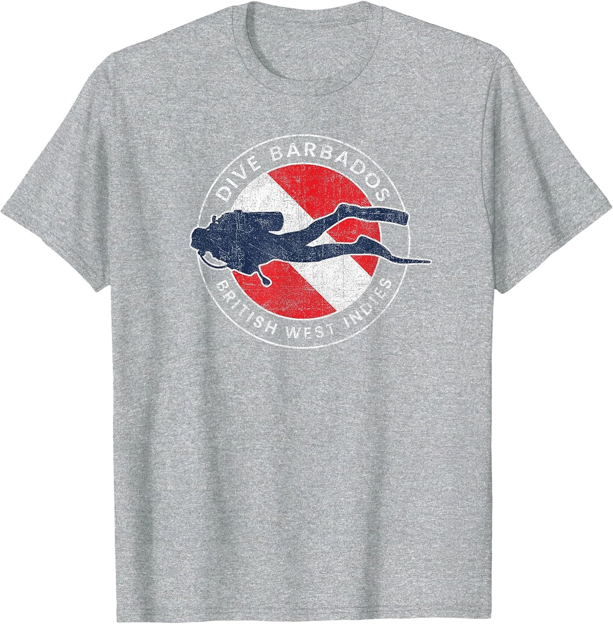 Retro Dive Barbados Scuba Diver Vintage Dive Flag T-Shirt - Heather Grey