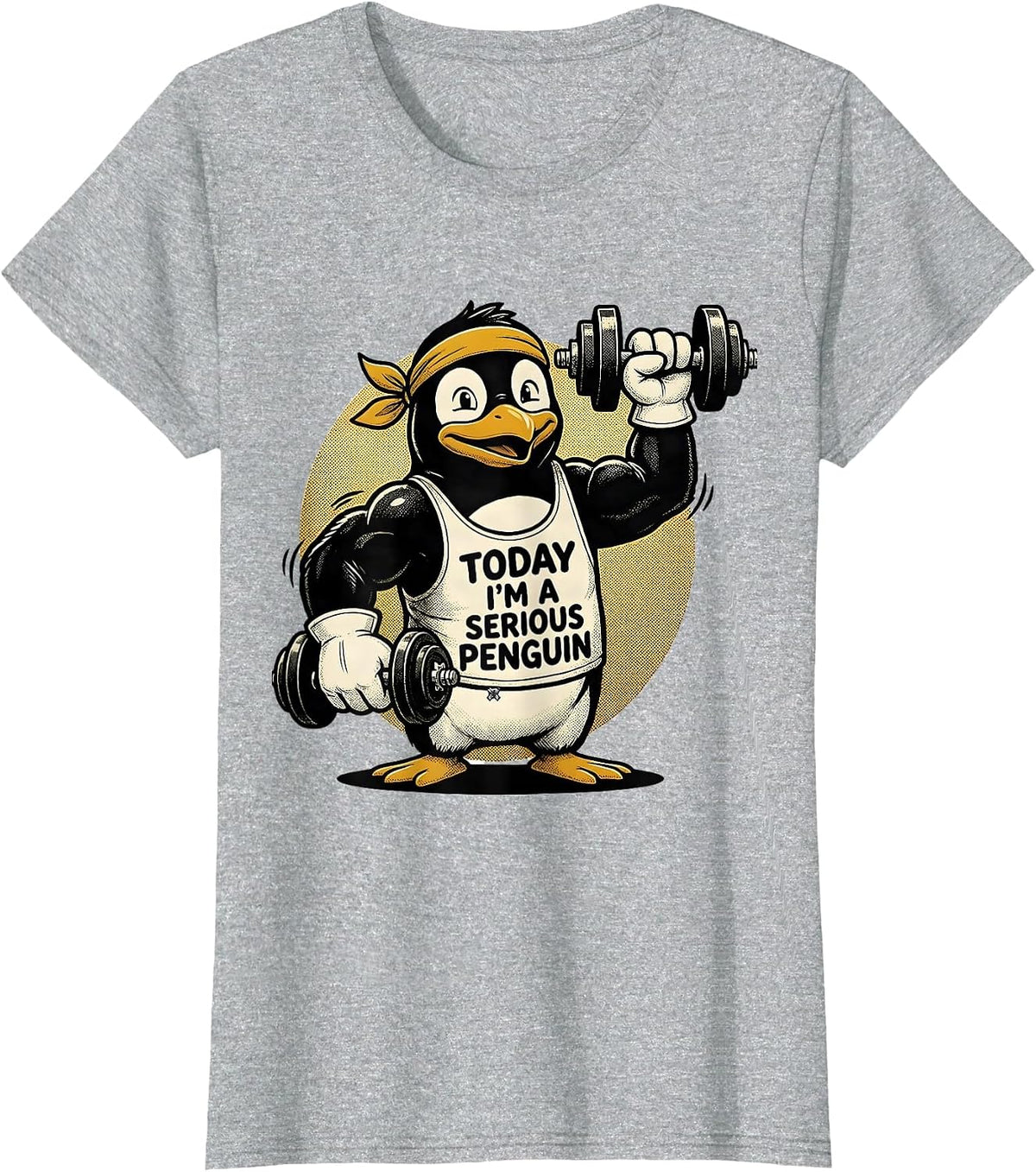 Women's Today I'm A Serious Penguin Funny Gym Workout Penguin T-Shirt - Heather Grey