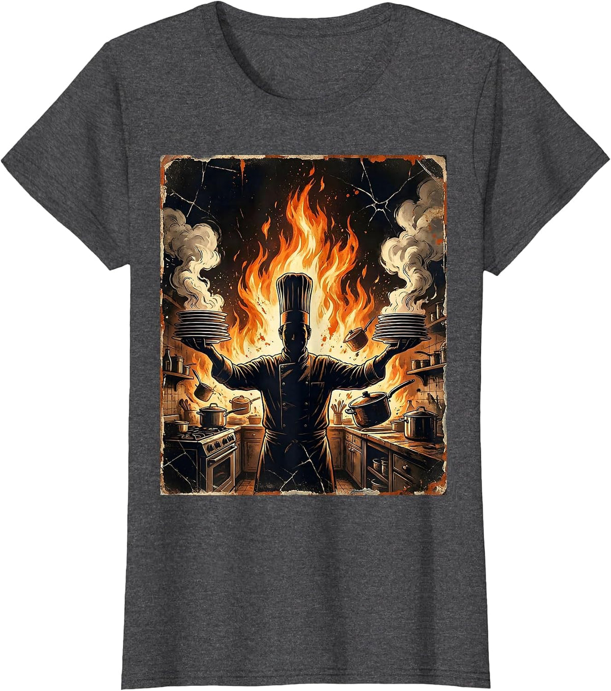 Women's Chaos Coordinator Chef Spinning Plates Graphic T-Shirt - Dark Heather Grey
