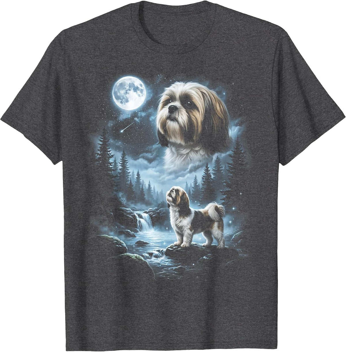 Shih Tzu Howling to the Moon Retro 90's Dog T-Shirt - Dark Heather Grey