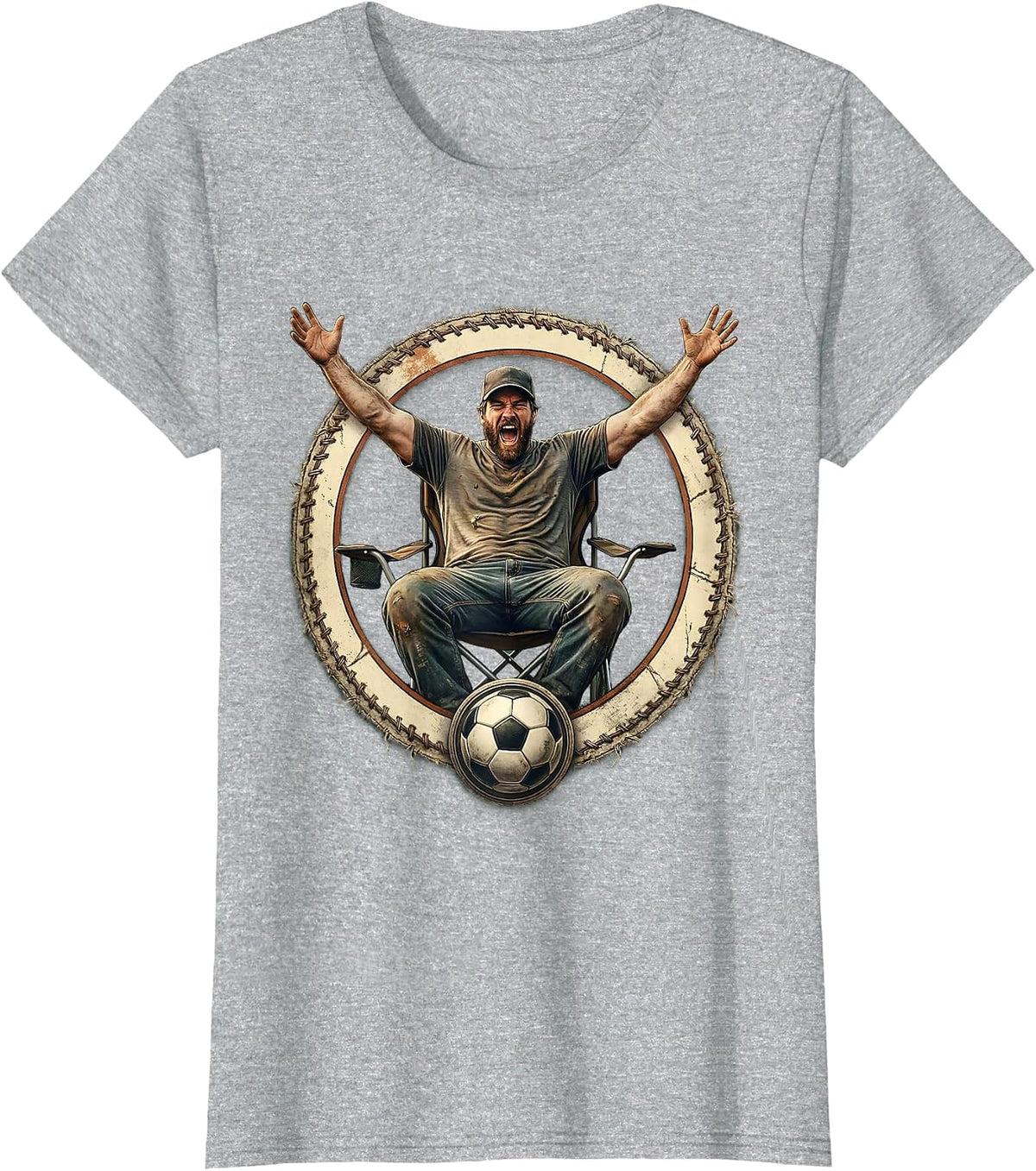 Women's Soccer Dad Cheering Fan Folding Chair Illustration T-Shirt - Heather Grey
