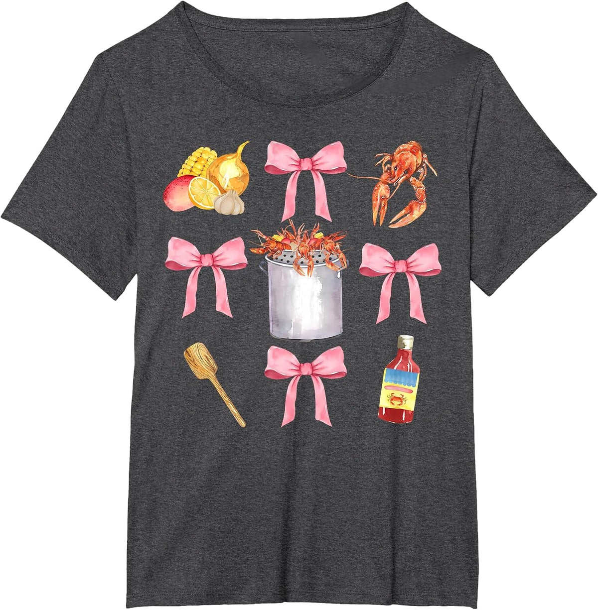 Pink Bow Cute Coquette Crawfish Clean Girl Aesthetic T-Shirt - Dark Heather Grey