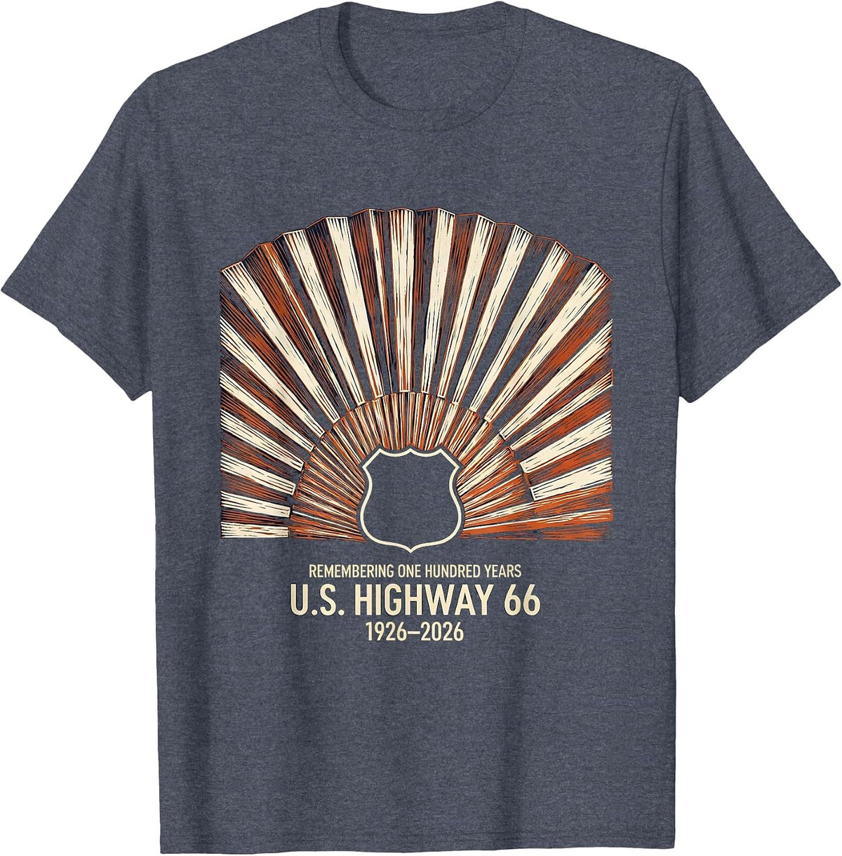 Remembering One Hundred Years — U.S. Highway 66 — 1926-2026 T-Shirt - Heather Blue