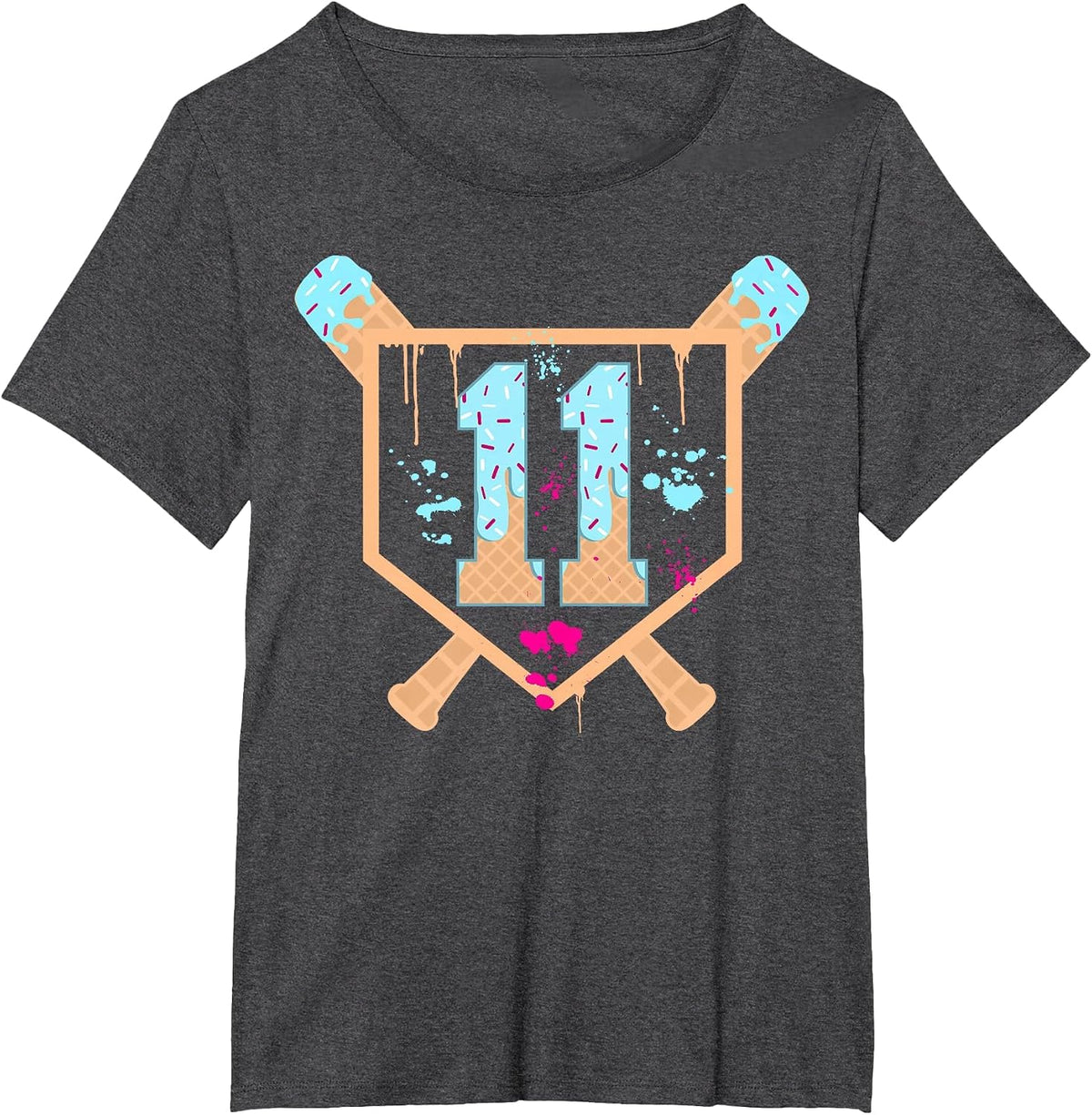 Baseball 11 Year Old Ice Cream Drip 11th Birthday Boy 11 T-Shirt - Dark Heather Grey