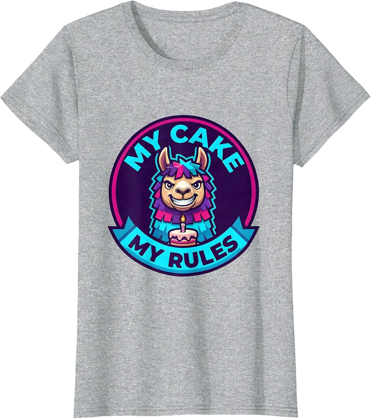Women's My Cake My Rules Bruh Birthday Llama Piñata Gamer Meme T-Shirt - Heather Grey