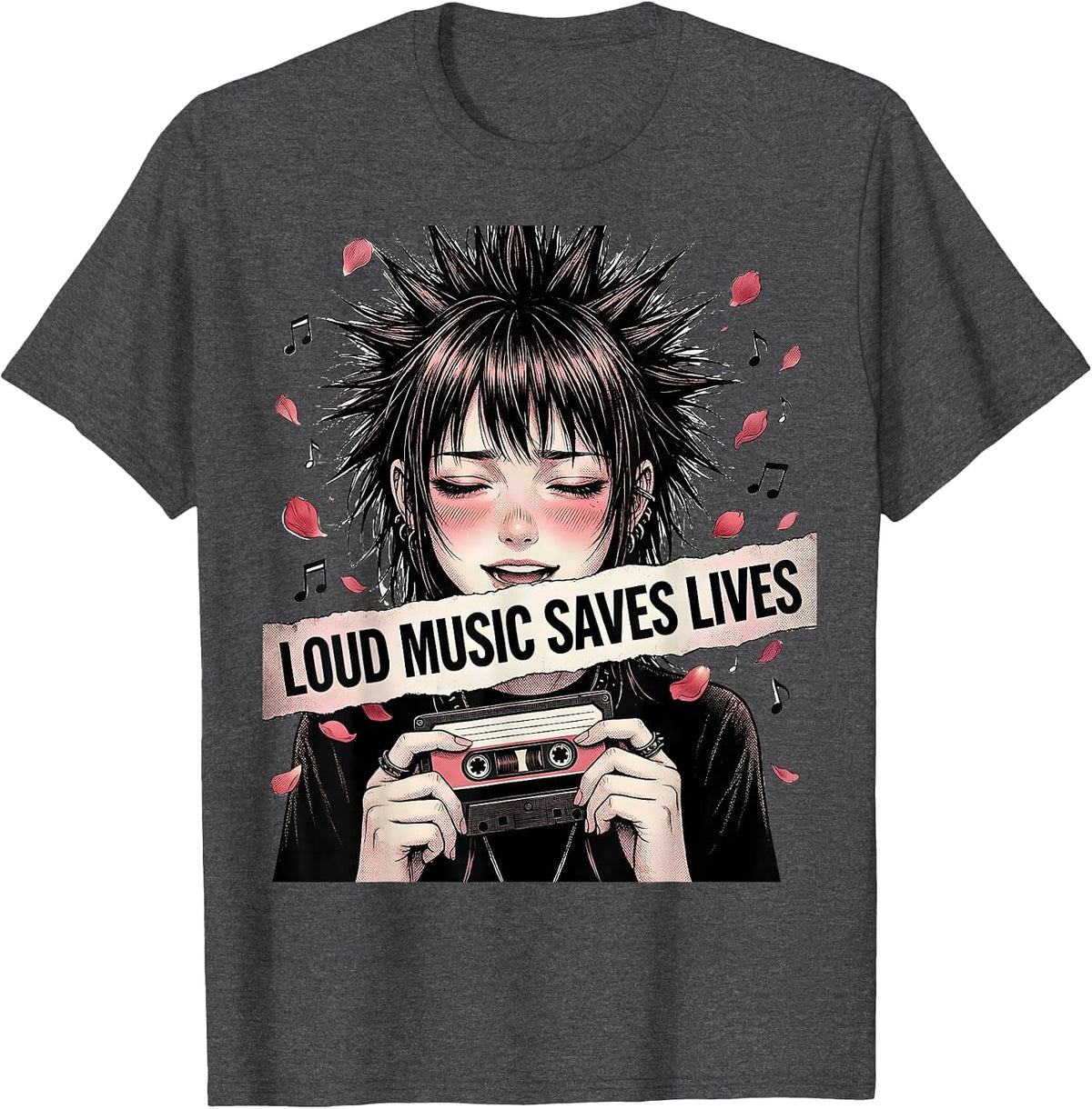 Loud Music Saves Lives Punk Rock Design T-Shirt - Dark Heather Grey