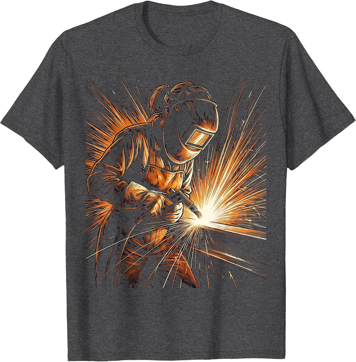 Do It Lady Welder Sparks Flying Illustration T-Shirt - Dark Heather Grey