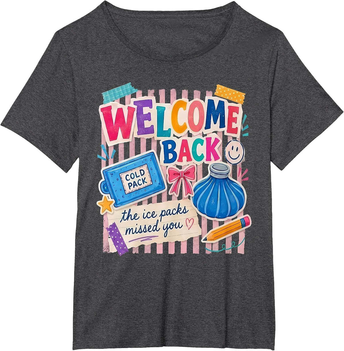 Welcome Back to School Nurse Ice Packs First Day of School T-Shirt - Dark Heather Grey