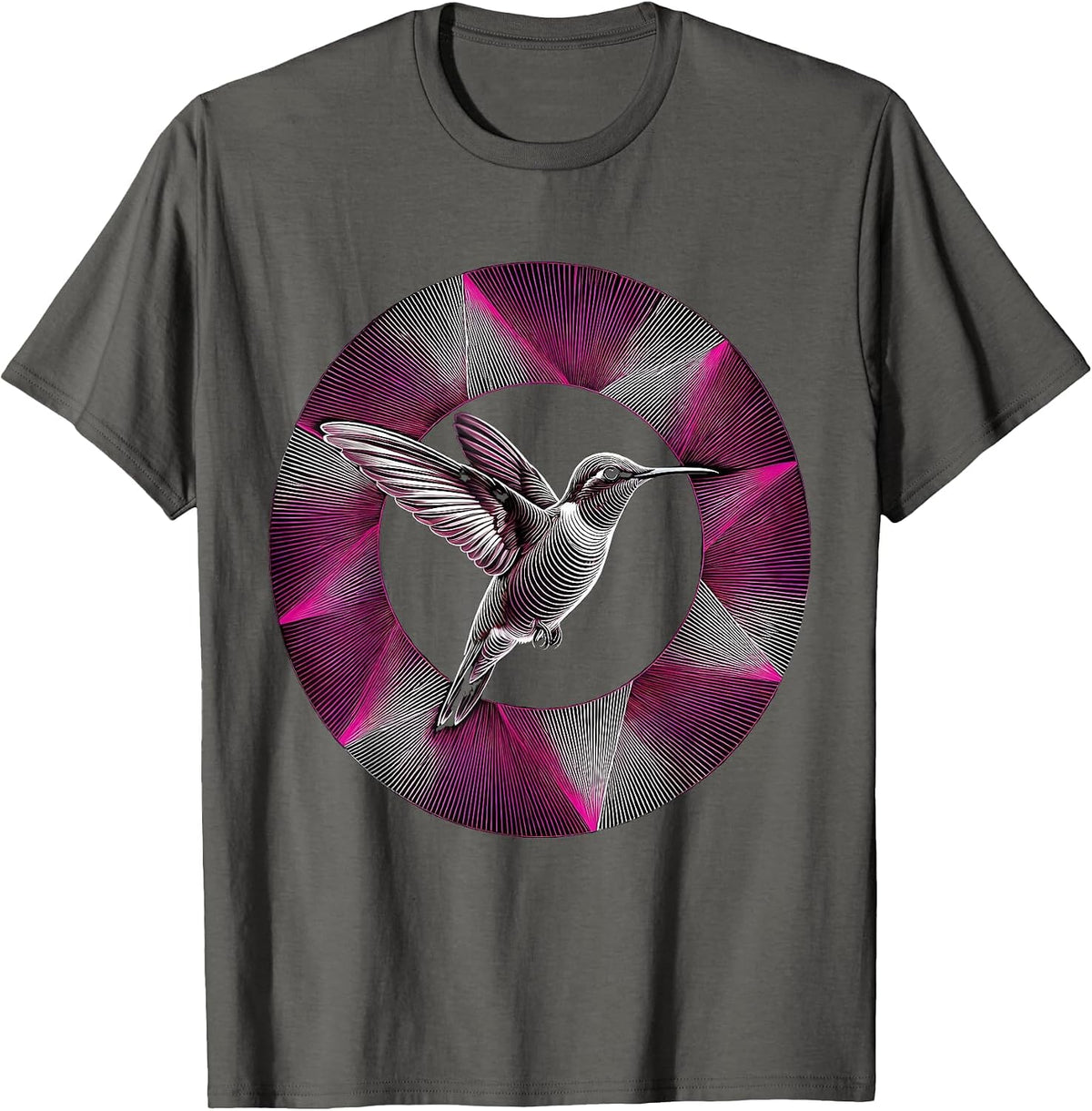 Hummingbird Rainbow Light Beam Illustration T-Shirt - Asphalt Grey