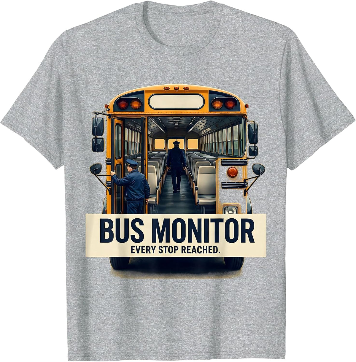 Men's Bus Monitor Every Stop Reached Funny School Bus Driver Back T-Shirt - Heather Grey