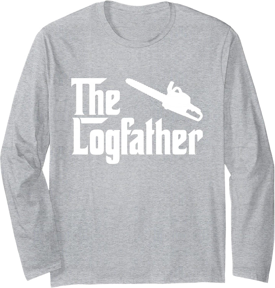 The Log Father Chainsaw Funny Outdoorsman | The Logfather Long Sleeve T-Shirt - Adult Unisex Heather Grey