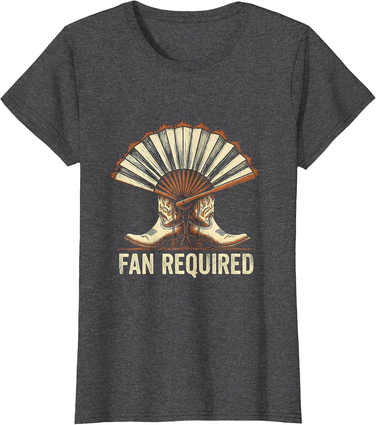 Women's Fan Required Rubber Stamp Black Cowgirl Line Dance Humor T-Shirt - Dark Heather Grey