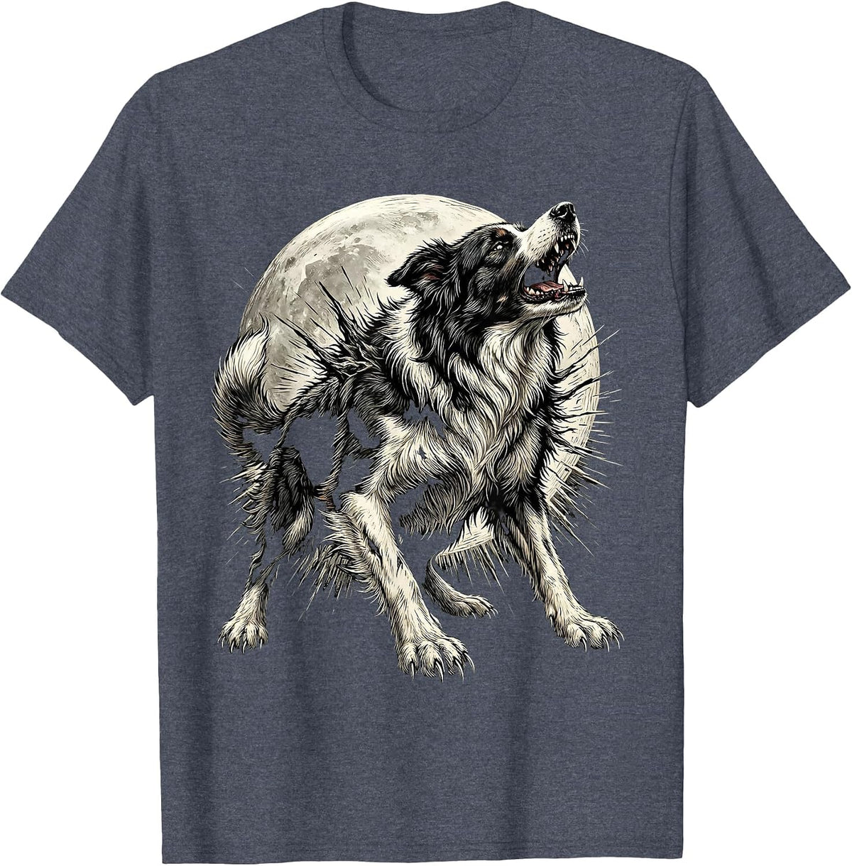 Border Collie Werewolf Halloween Howling Design T-Shirt - Heather Blue